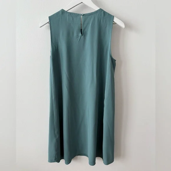 Eileen Fisher Silk Georgette Crepe Round Neck Dress Teal SP - Picture 3 of 9